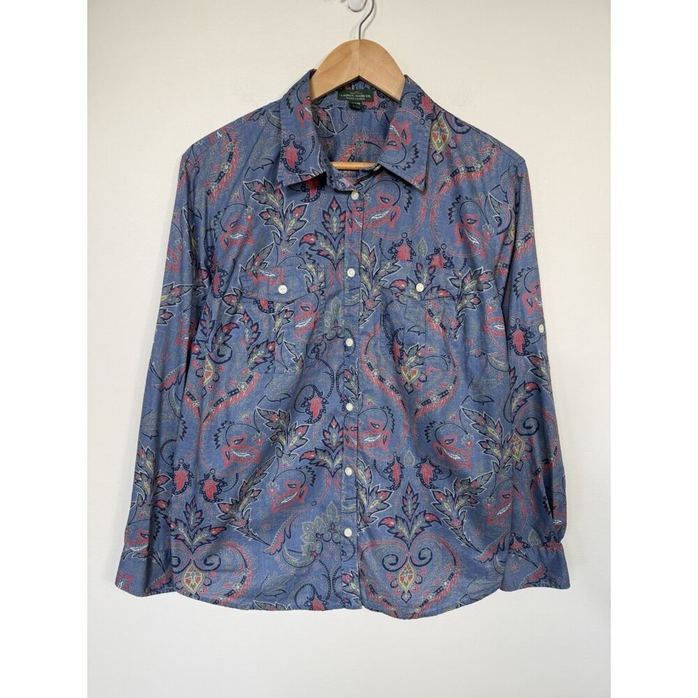 Ralph Lauren Jeans 1X Blue Paisley Button Up Blouse Cotton Lightweight Western
